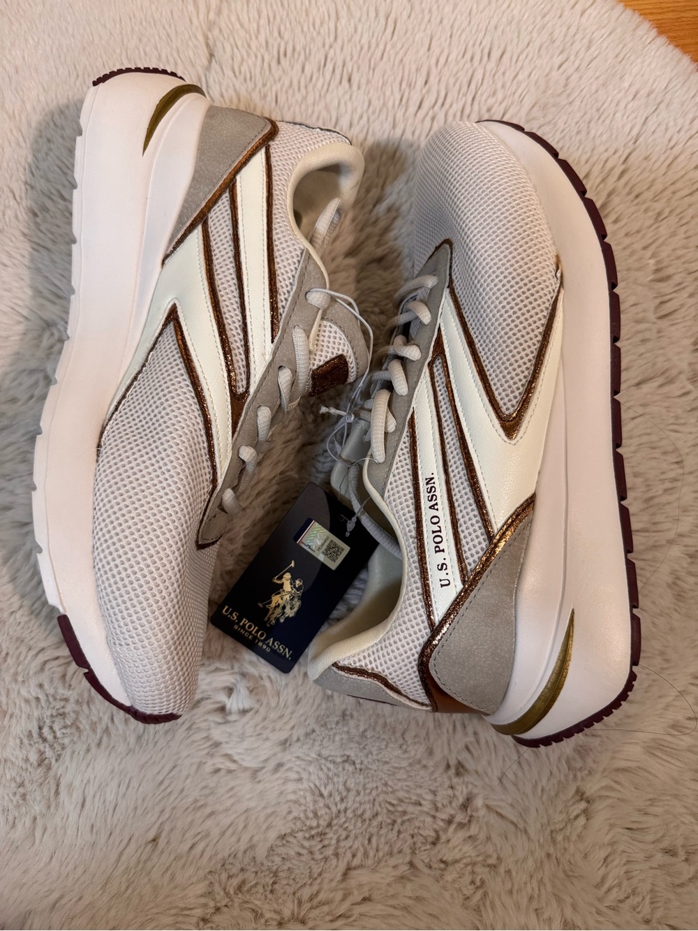 U.S. Polo Assn. Women’s White Mesh Trainer with Metallic Accents size 10